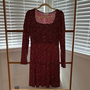Burgundy dress with cream Flowers
